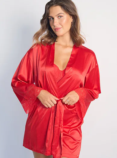 Dorina Alexa saténový župan červený - červená