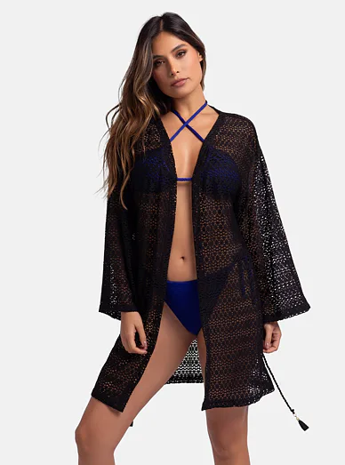 Dorina Baule háčkovaná plážová tunika černá - černá