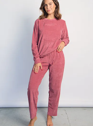 ADMAS Bavlněné dámské pyžamo malinové - malinová