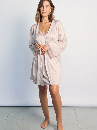 ADMAS saténový župan jemně růžový - starorůžová