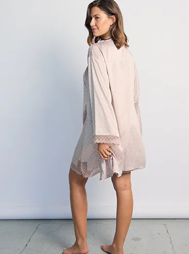 ADMAS saténový župan jemně růžový - starorůžová