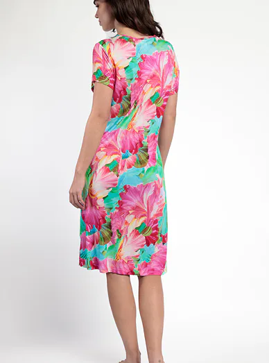 ADMAS květinové letní šaty z viskózy - růžová