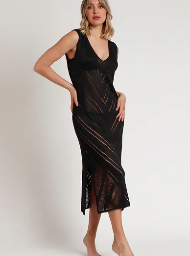 ADMAS dámské dlouhé šaty z bavlny černé - černá