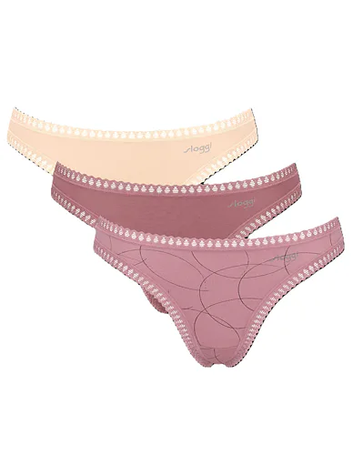 Sloggi tanga s vykrojeným střihem, 3 ks - pudrová růžová