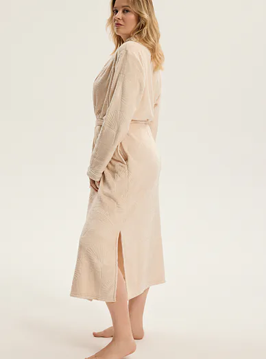 Esotiq dámský dlouhý župan se vzorem béžový - béžová