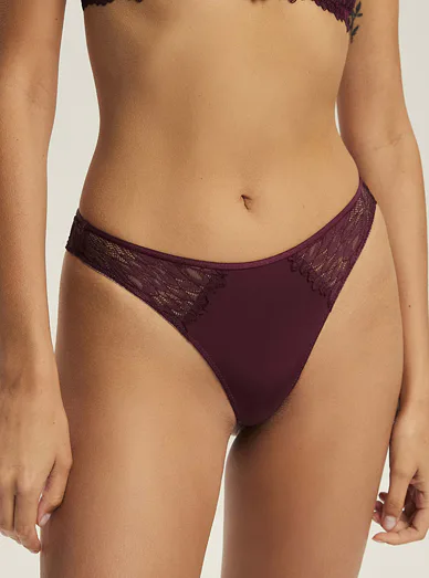 Esotiq krajková tanga tmavě vínová - Mahagonová