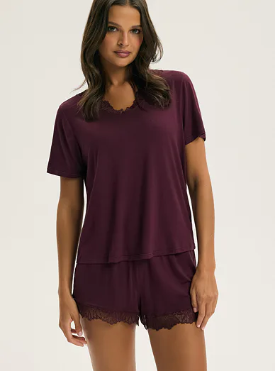 Esotiq dámské pyžamo s krajkou vínové - Mahagonová