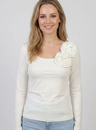 Kalimo viskózové tričko s dlouhým rukávem bílé - smetanová