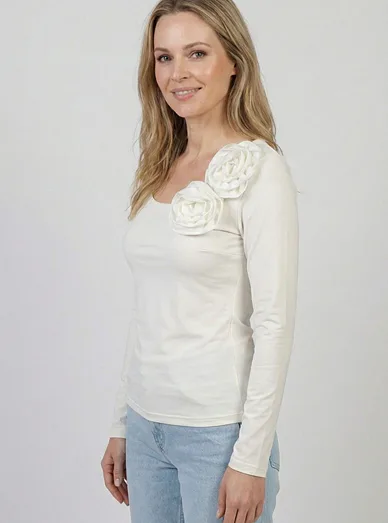 Kalimo viskózové tričko s dlouhým rukávem bílé - smetanová