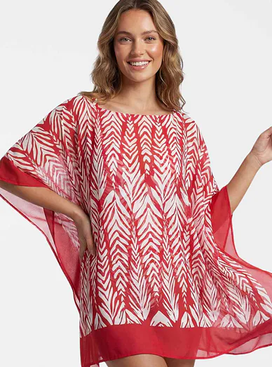 Deidad dámský plážový kaftan červený - Červeno-bílá