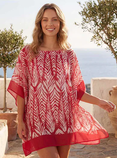 Deidad dámský plážový kaftan červený - Červeno-bílá