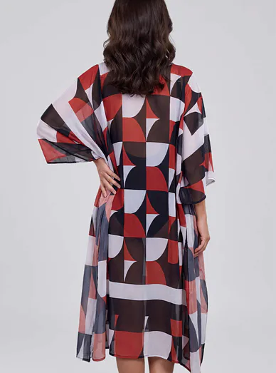 Deidad dámský plážový kaftan červený - Černo-bílo-oranžová