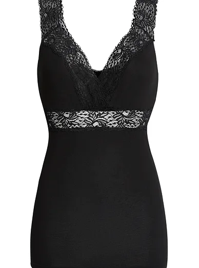 Con-ta dámské bavlněné tílko s krajkou černé - Černá