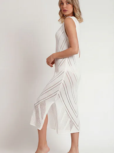 Admas háčkované dlouhé šaty bílé - bílá