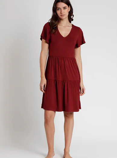 Admas letní viskózové šaty červené - vínová