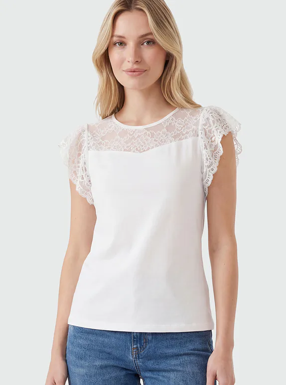 Kalimo viskózové tričko s krajkou bílé - smetanová